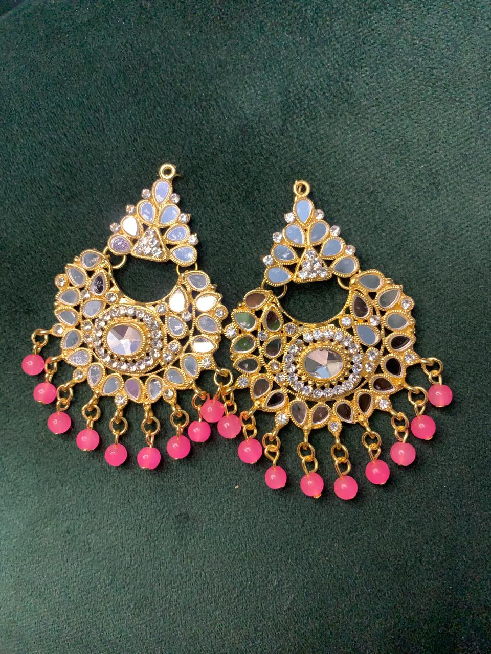 Indian Sheesha kundun Style Earrings with White Pearls For Girls