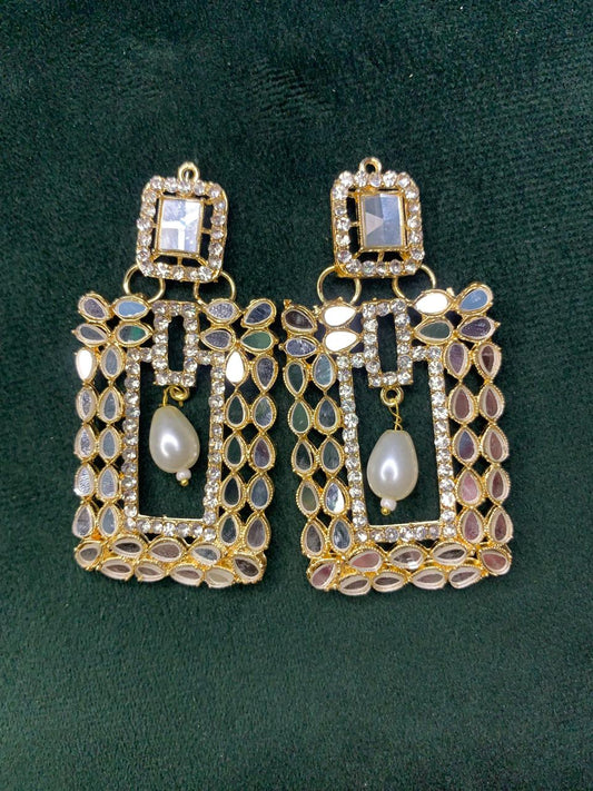 Fashionable Rose Gold and Silver Color Mirror Earring