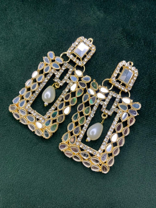 Fashionable Rose Gold and Silver Color Mirror Earring