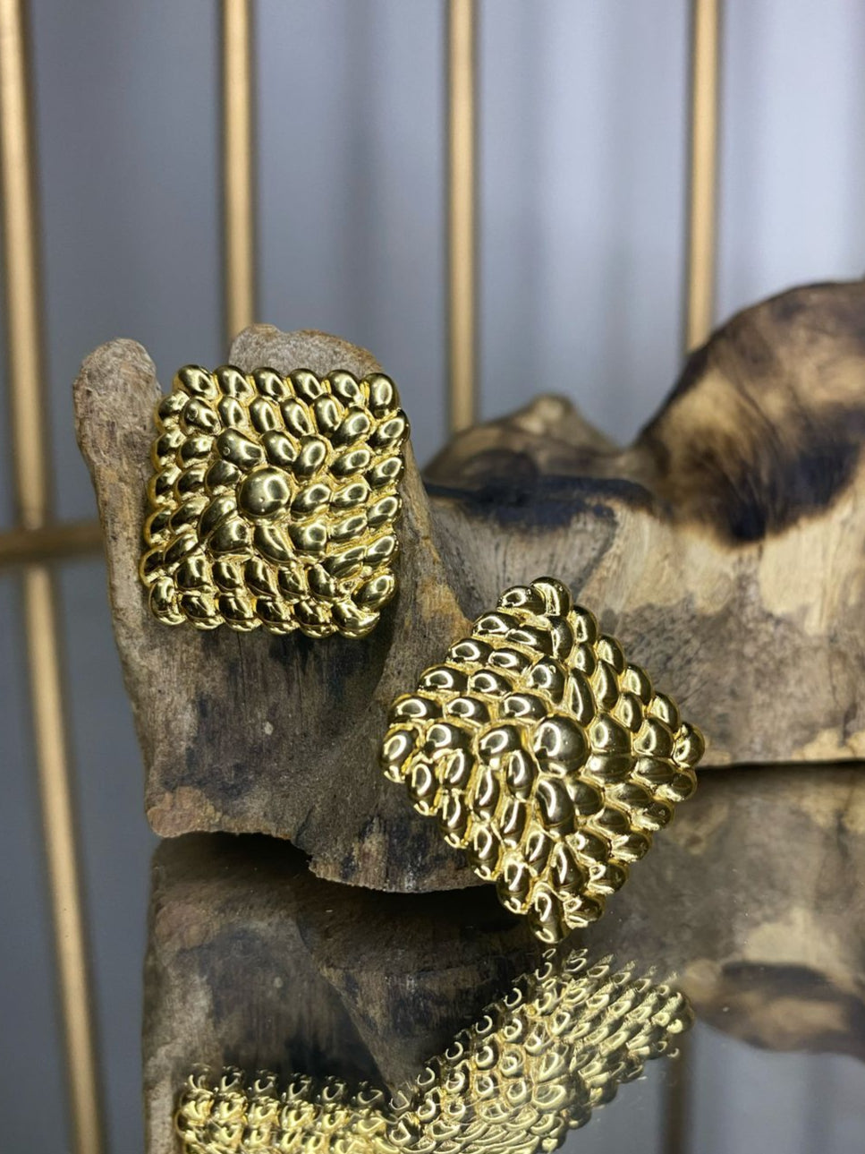 Textured Stainless steel Square Earrings