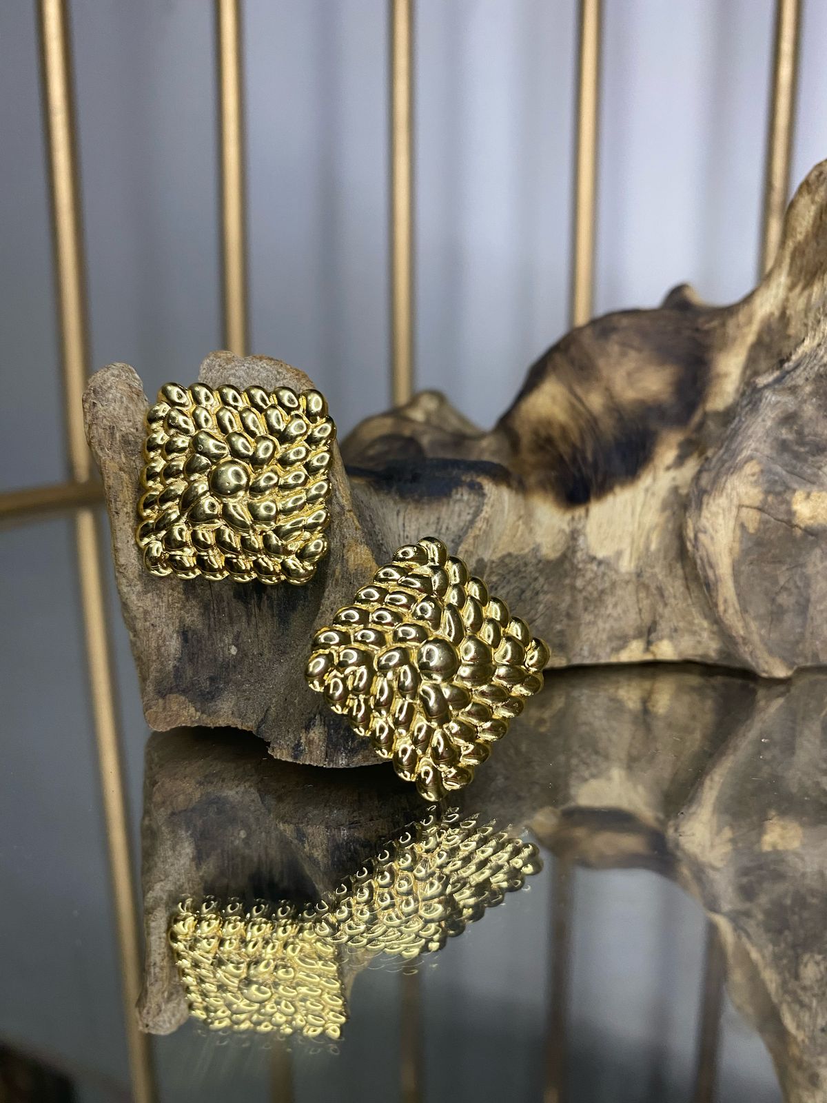 Textured Stainless steel Square Earrings