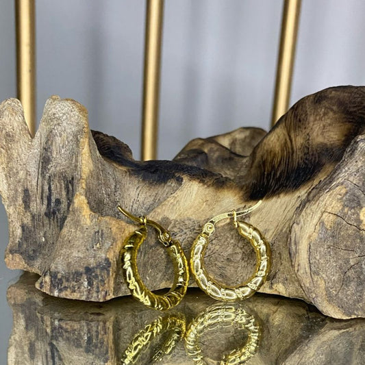 Textured Twist Hoop Earrings in Gold Stainless Steel