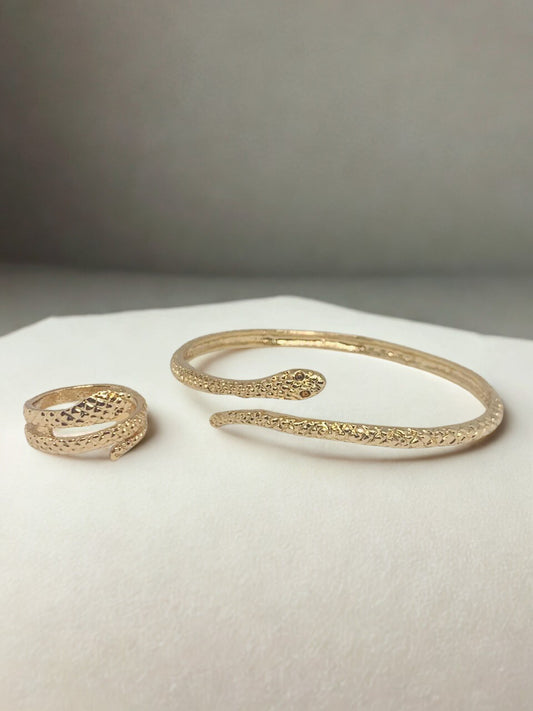 Versatile Adjustable Snake Bracelet and Ring Set for Girl Women