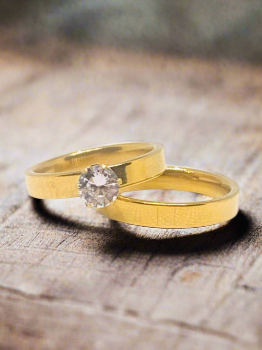 Stainless Steel Gold Color Luxury Female Fashion Ring Promise Stone For Women