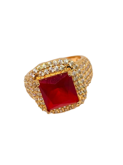 Ruby Jewelry Style Ring: Yellow Gold Plated Hip Hop Ring for women's Wedding and Fashion Ring