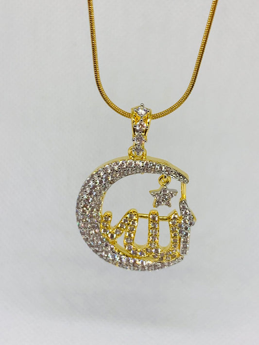 Zirconia Gold Plated Calligraphy Allah Pendent