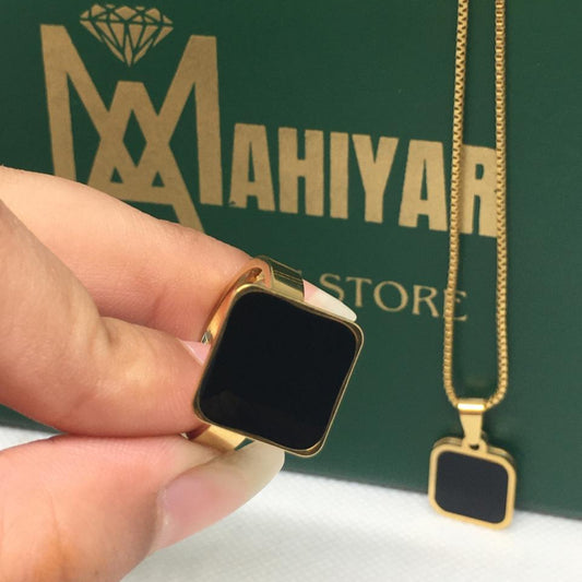 Square Pendant Necklace Women Titanium Steel Square Bar Necklace with Ring