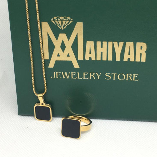 Square Pendant Necklace Women Titanium Steel Square Bar Necklace with Ring