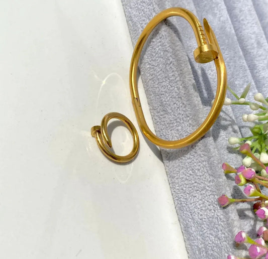 Stainless steel Nail Bracelet and Ring Set