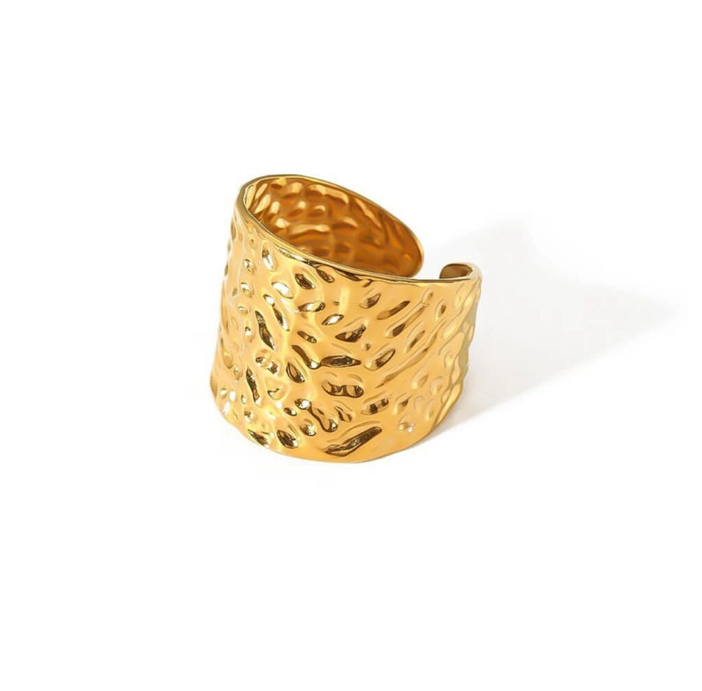 Stainless Steel Open Ring - Creative Concave Personalized Gold Plated Wide Band Fashion Jewelry for Women Men