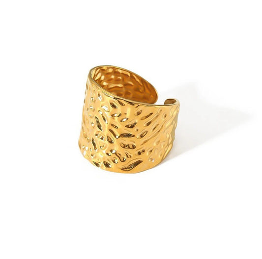 Stainless Steel Open Ring - Creative Concave Personalized Gold Plated Wide Band Fashion Jewelry for Women Men