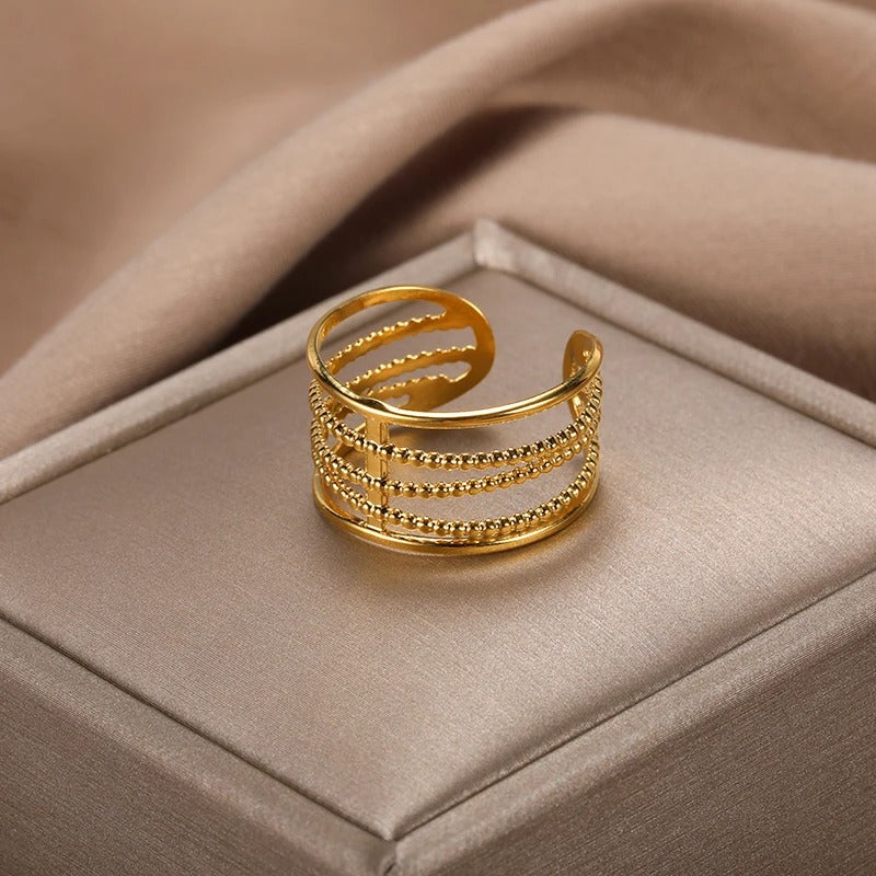 Gold Color Stainless Steel Multi Layer Rings for Women Hollow out Open Finger Ring Fashion Wedding Party Jewelry Gift