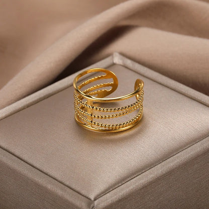 Gold Color Stainless Steel Multi Layer Rings for Women Hollow out Open Finger Ring Fashion Wedding Party Jewelry Gift