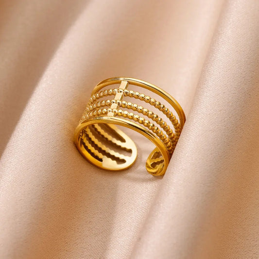Gold Color Stainless Steel Multi Layer Rings for Women Hollow out Open Finger Ring Fashion Wedding Party Jewelry Gift