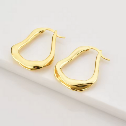 Gold Plated Plain Big Pear Oval Hoops Earring