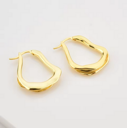 Gold Plated Plain Big Pear Oval Hoops Earring