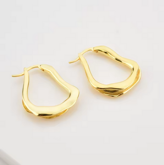 Gold Plated Plain Big Pear Oval Hoops Earring