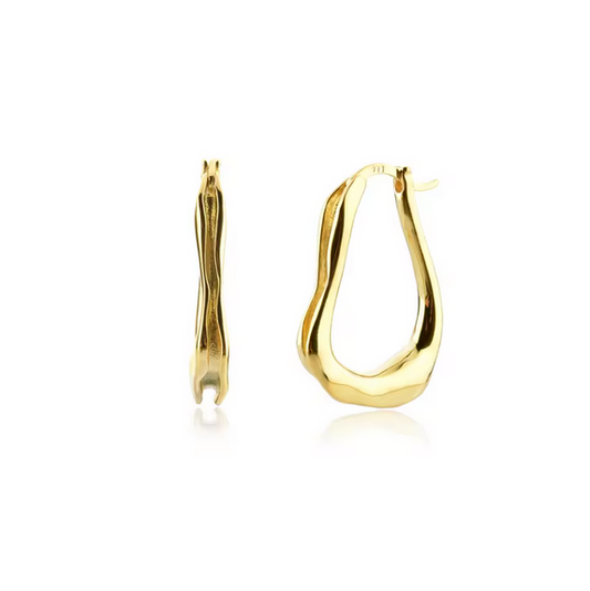 Gold Plated Plain Big Pear Oval Hoops Earring
