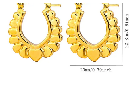U Shape Geometric Heart Shape 18K Gold Plated Earrings