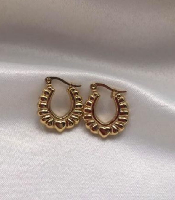 U Shape Geometric Heart Shape 18K Gold Plated Earrings
