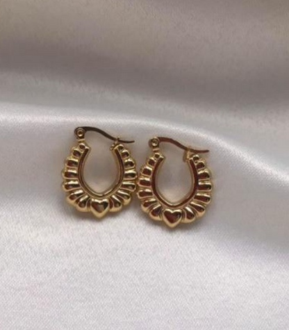 U Shape Geometric Heart Shape 18K Gold Plated Earrings