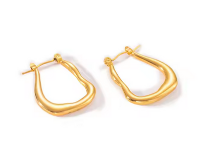 Gold Plated Plain Big Pear Oval Hoops Earring