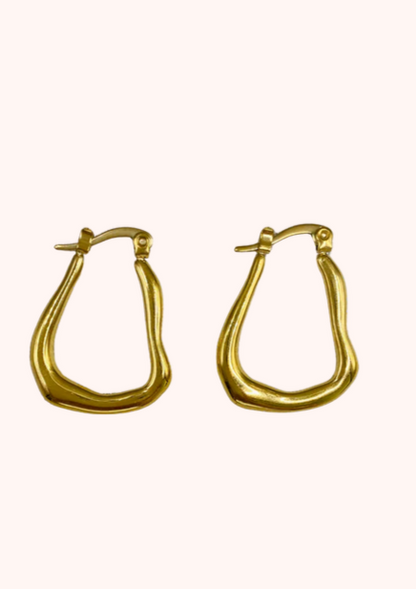 Gold Plated Plain Big Pear Oval Hoops Earring
