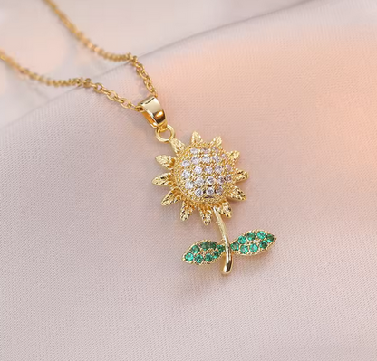 Sunflower Titanium Steel Plating Inlay Rhinestones Pendant Necklace