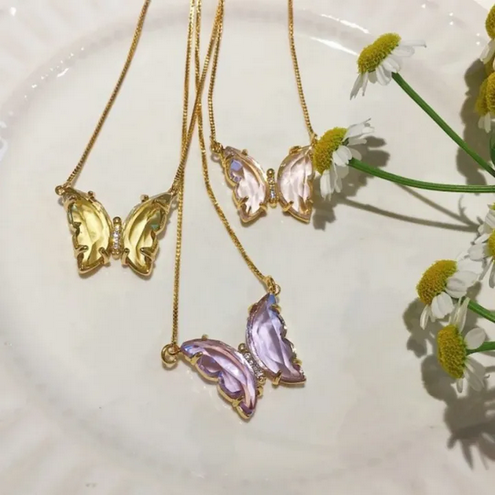 Trendy Colorful Butterfly Necklaces For Women Crystal Butterfly Pendant