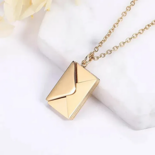 Custom Engraved Love Letter Personalized Envelope Pendant Necklace Stainless Steel
