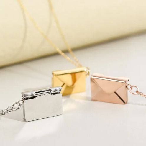Custom Engraved Love Letter Personalized Envelope Pendant Necklace Stainless Steel