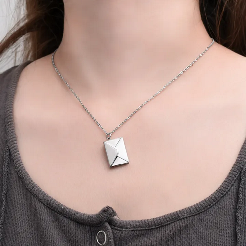 Custom Engraved Love Letter Personalized Envelope Pendant Necklace Stainless Steel