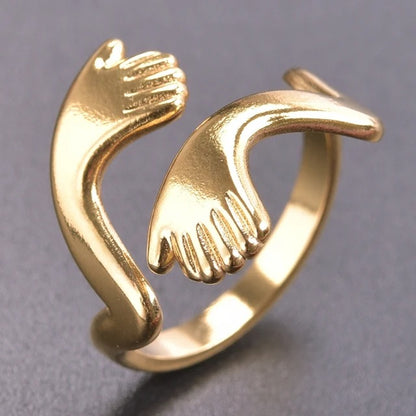 Simple Finger Hug Couple Ring Gold Plated Opening Adjustable Hugging Hand Rings