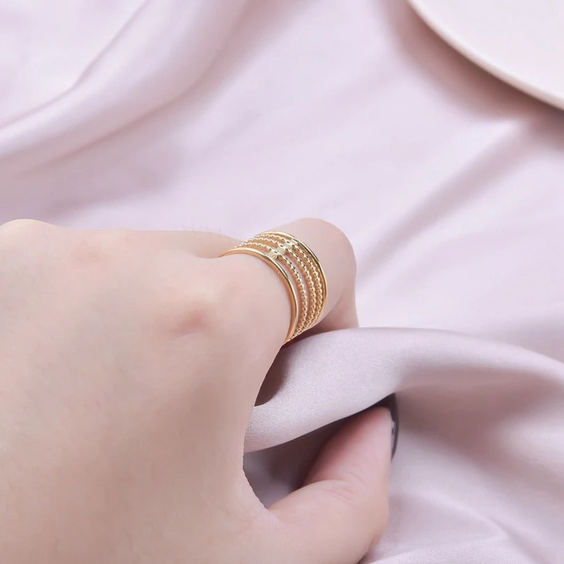Gold Color Stainless Steel Multi Layer Rings for Women Hollow out Open Finger Ring Fashion Wedding Party Jewelry Gift
