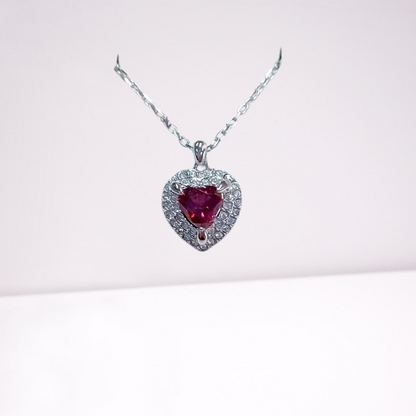 Pendant Heart-Shaped Rhodium PVD Red/Clear Crystal