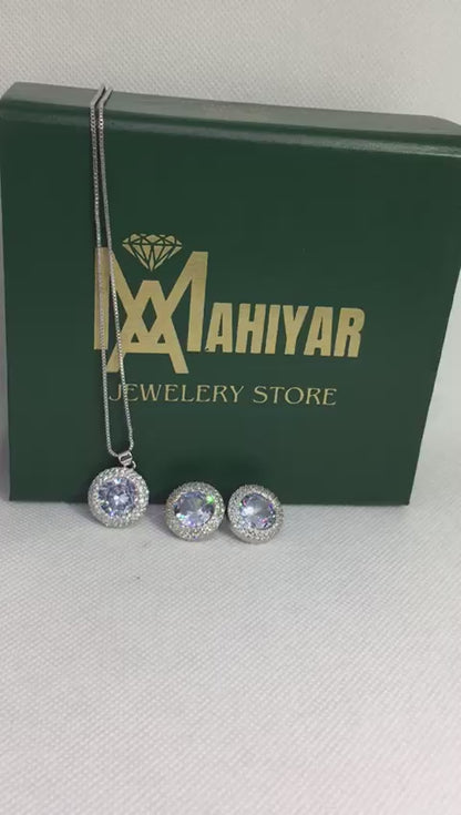 2pcs/set High Quality Round Zircon Jewelry Set Necklace and Earrings