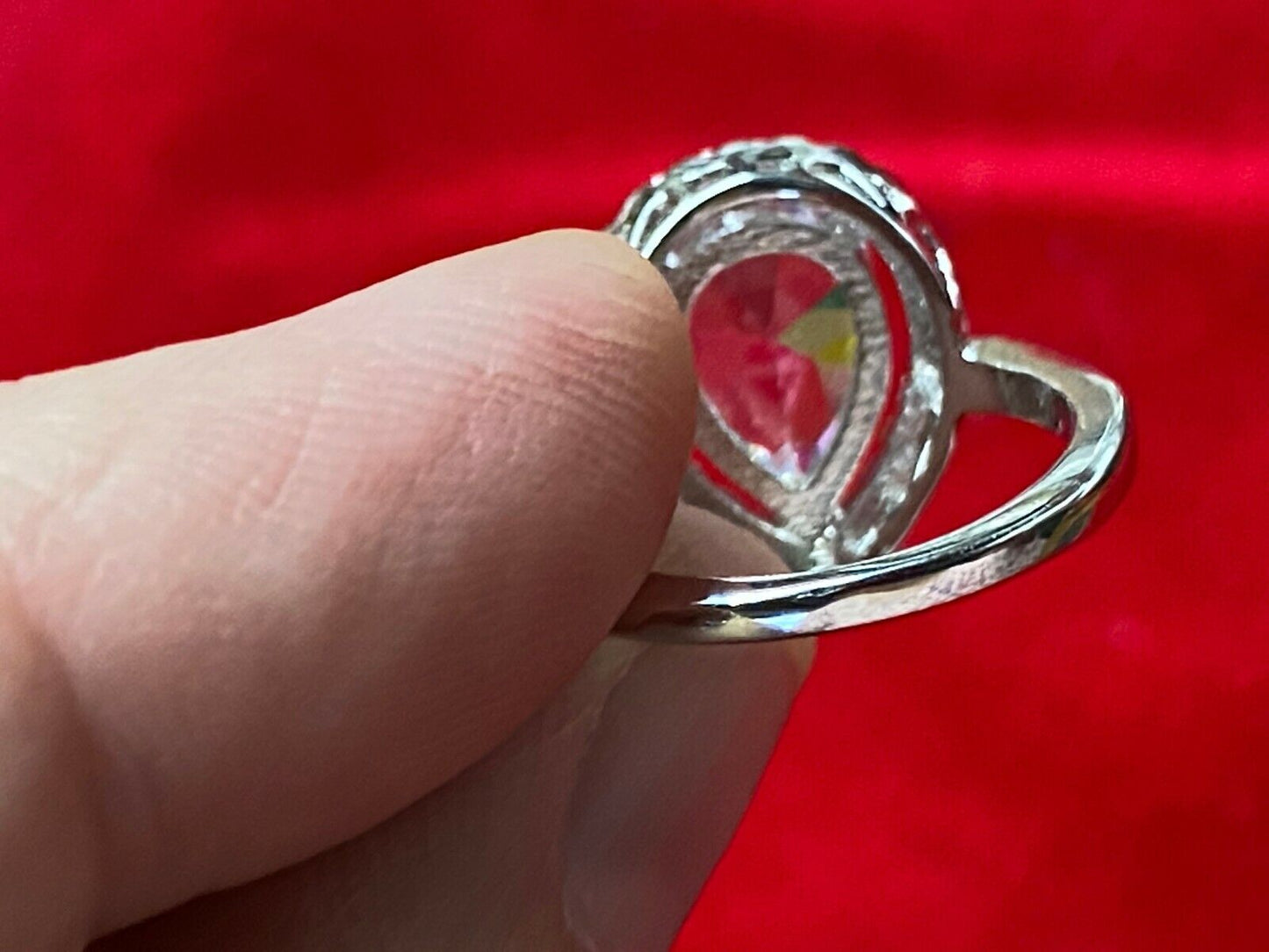 Teardrop CZ Bling Ring Classy Statement Ring Silvertone